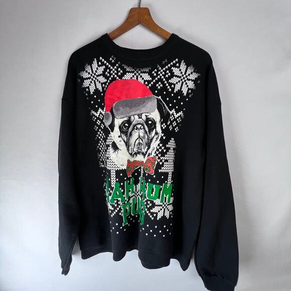 BAG HUM PUG Sweater Size XLarge Christmas Black Long Sleeve - Picture 1 of 7